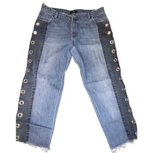 Missguided  size 10 blue cropped jeans gold grommets down each leg